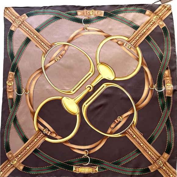 Gucci Brown and Gold Equestrian Scarf - Picture 6 of 12